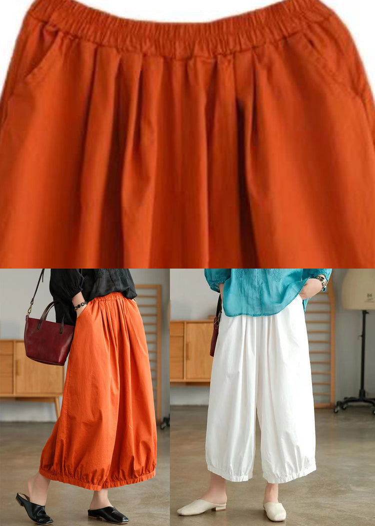 Plus Size Orange Pockets Cotton Lantern Pants Summer