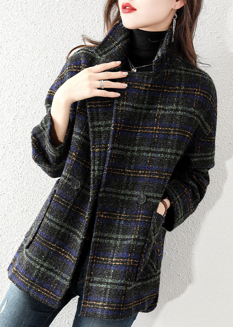 Peter Pan Collar Plaid Woolen Plus Size Coat Winter