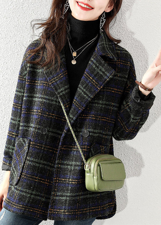 Peter Pan Collar Plaid Woolen Plus Size Coat Winter