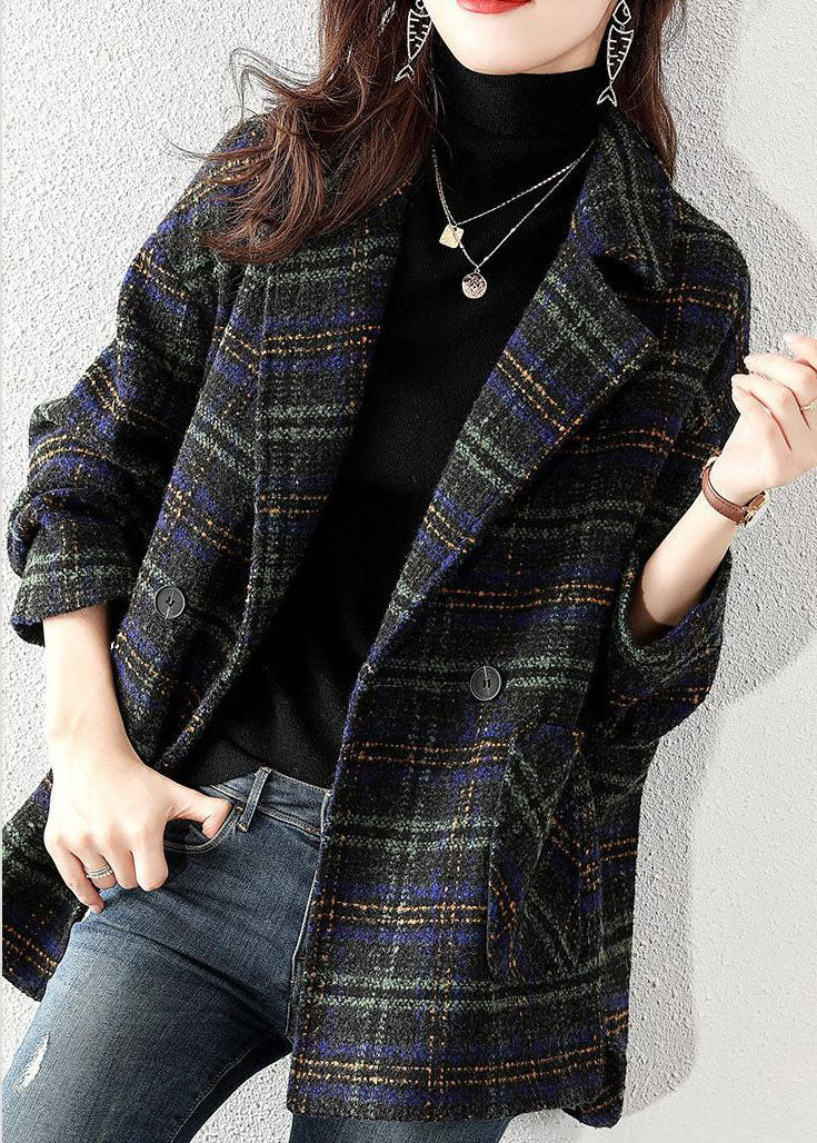 Peter Pan Collar Plaid Woolen Plus Size Coat Winter