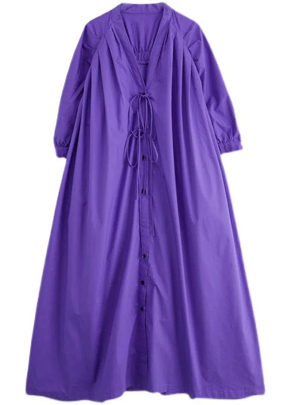 Plus Size Purple V Neck Button Long Dresses Summer