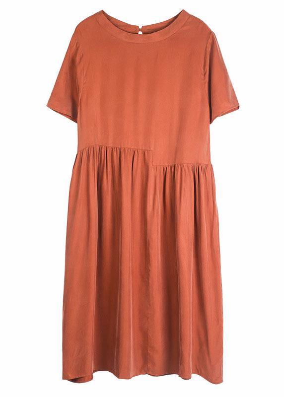 Plus Size Rust Red O-Neck Patchwork Summer Maxi Dresses Short Sleeve