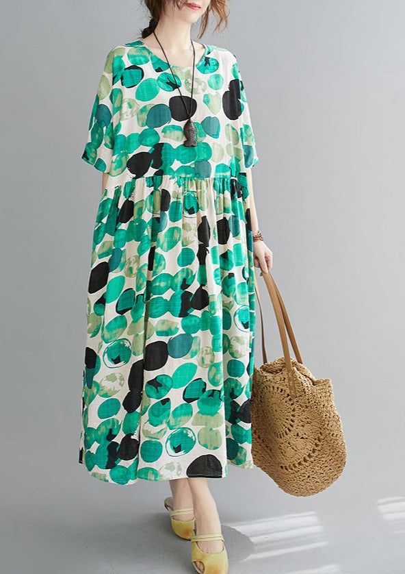 Summer polka dot print cotton and linen dress