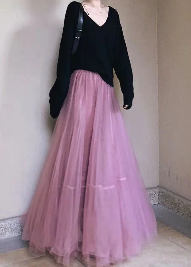 Purple Extra Large Hem Tulle Skirts Wrinkled Spring