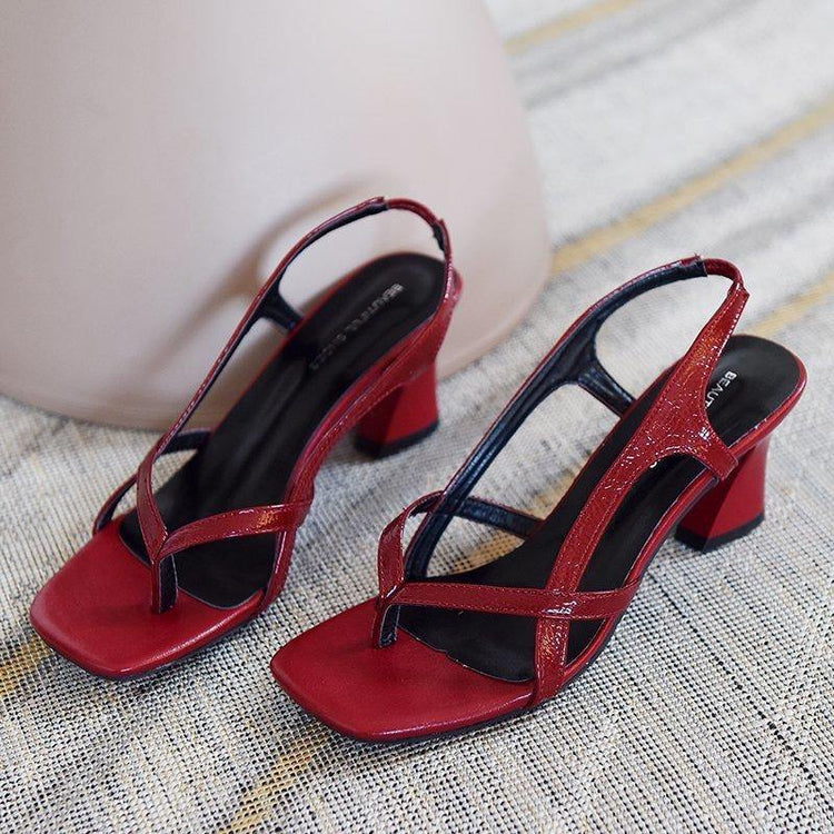 Red Faux Leather Peep Toe High Heel Sandals