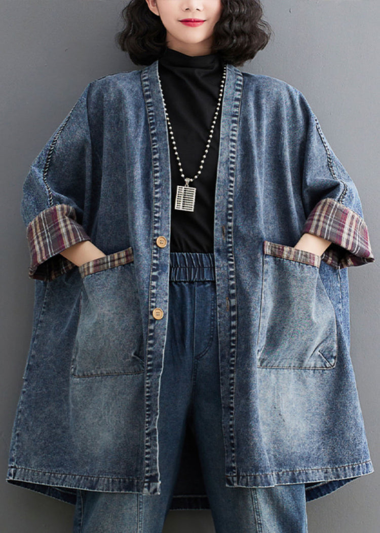 Black Pockets Button Low High Design Denim Trench Coat Fall