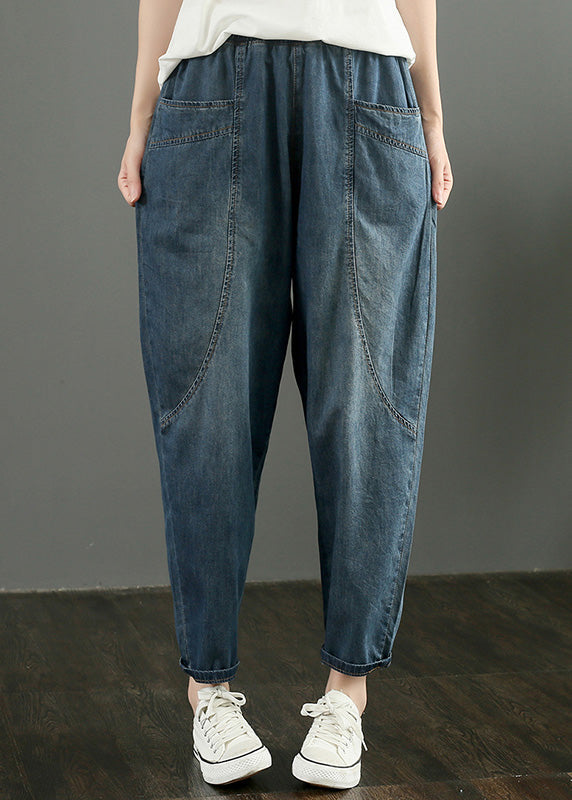 Retro Blue High Waist Denim Cropped Pants Summer