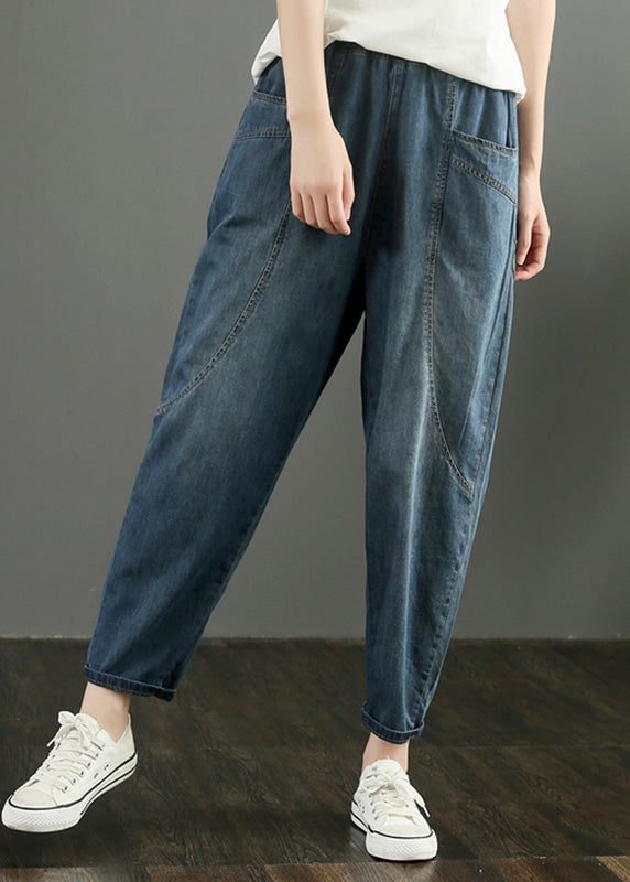 Retro Blue High Waist Denim Cropped Pants Summer