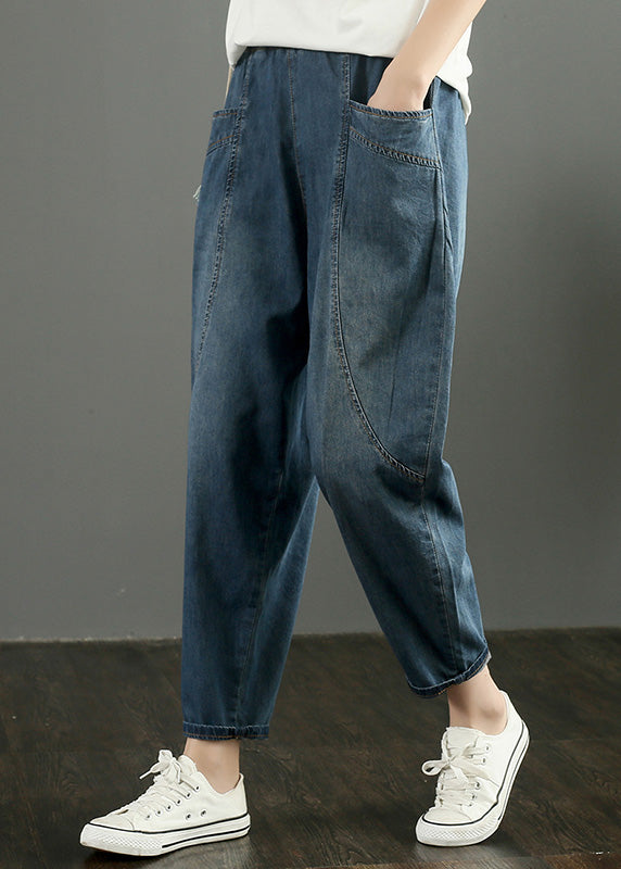 Retro Blue High Waist Denim Cropped Pants Summer