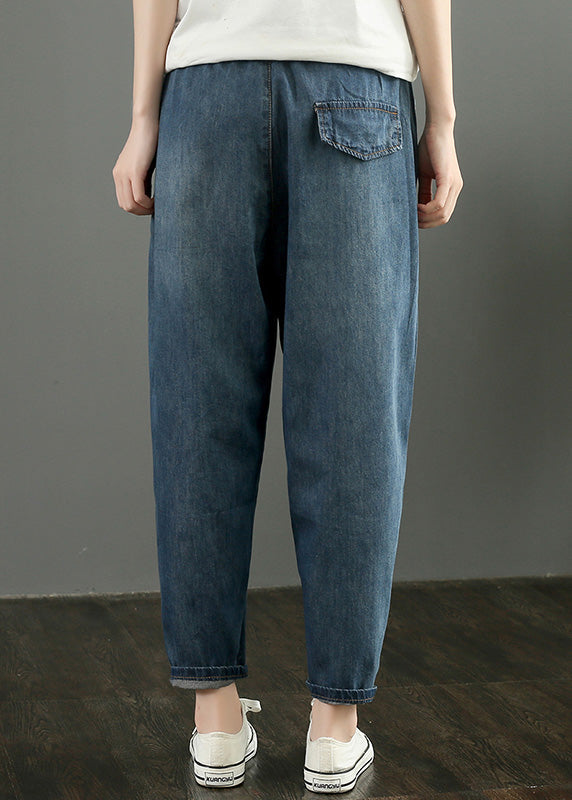 Retro Blue High Waist Denim Cropped Pants Summer