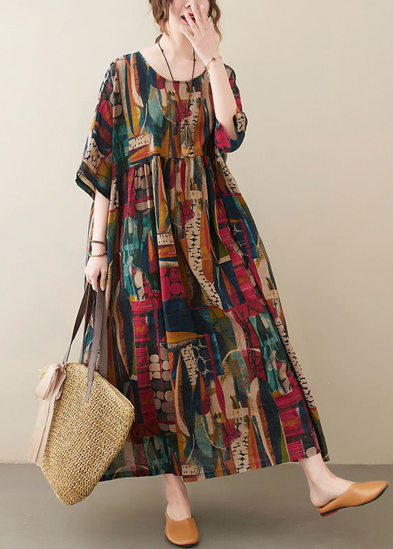 O Neck Printed Vintage Half Sleeve Party Dress