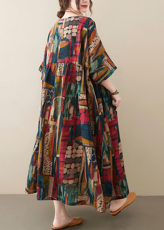 O Neck Printed Vintage Half Sleeve Party Dress