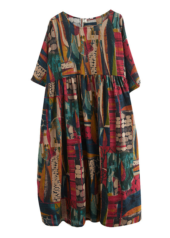 O Neck Printed Vintage Half Sleeve Party Dress