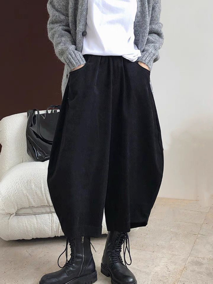 Retro Black Oversized Wide Leg Harem Pants Autumn