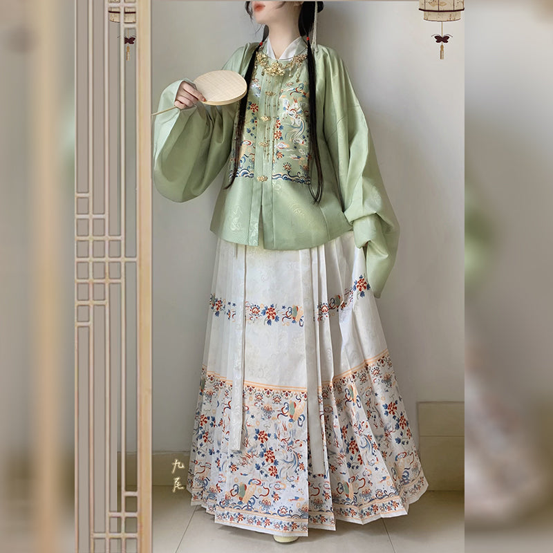 White Elegant Chinese Style Printing Skirts Sprin