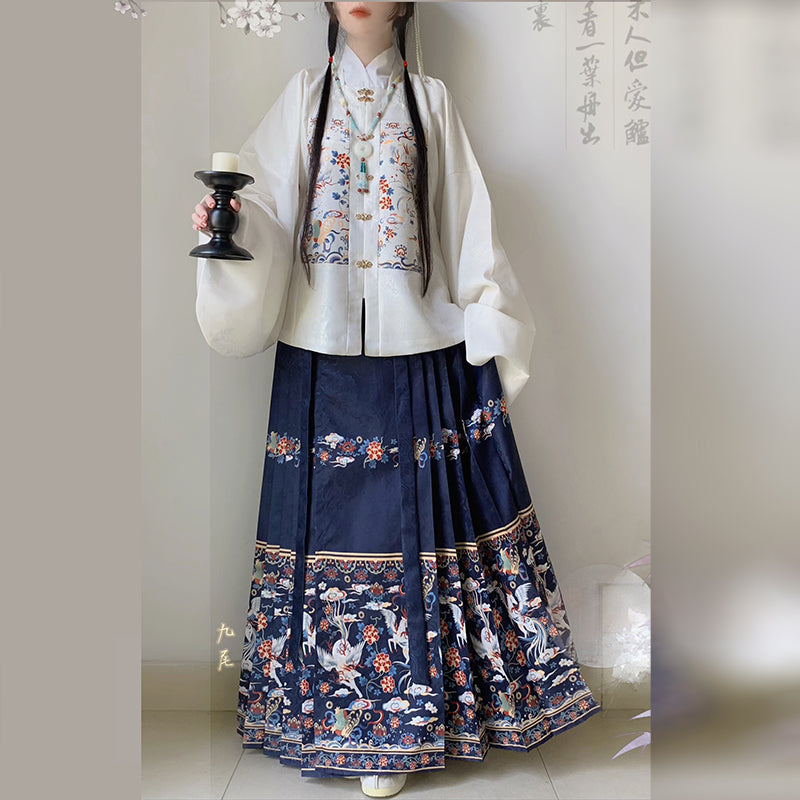 White Elegant Chinese Style Printing Skirts Sprin