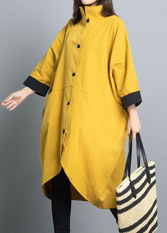 Yellow Simple Casual Button Asymmetric Design Autumn Coat