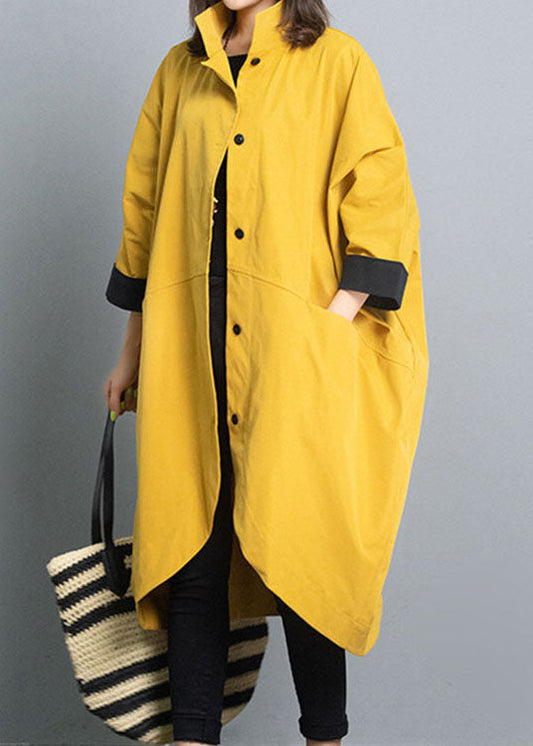 Yellow Simple Casual Button Asymmetric Design Autumn Coat