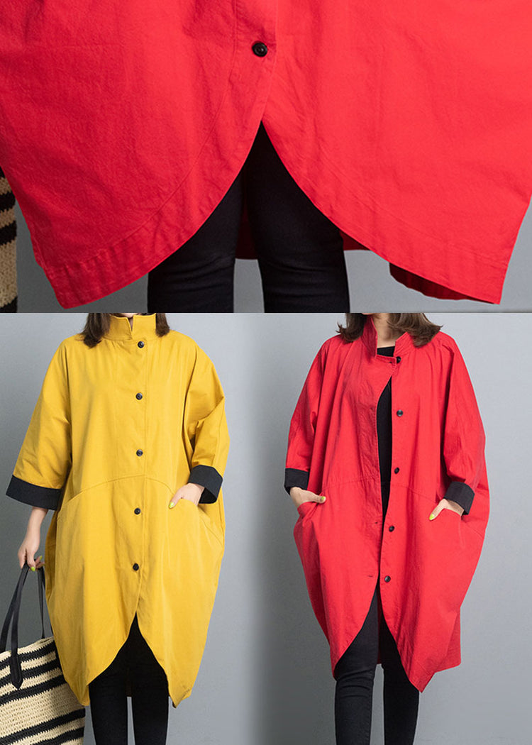 Yellow Simple Casual Button Asymmetric Design Autumn Coat