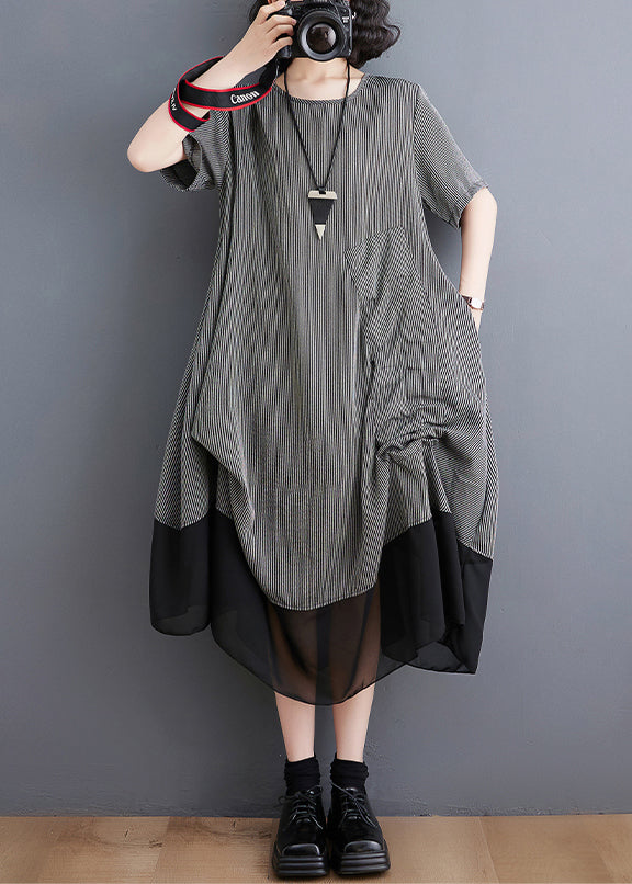 Summer style gray patchwork asymmetric Wrinkled chiffon dress