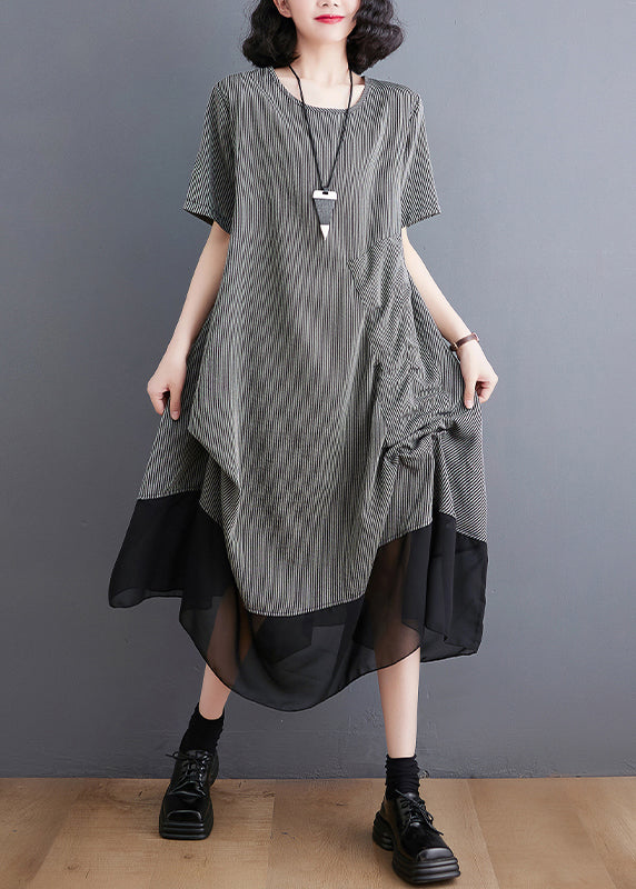 Summer style gray patchwork asymmetric Wrinkled chiffon dress