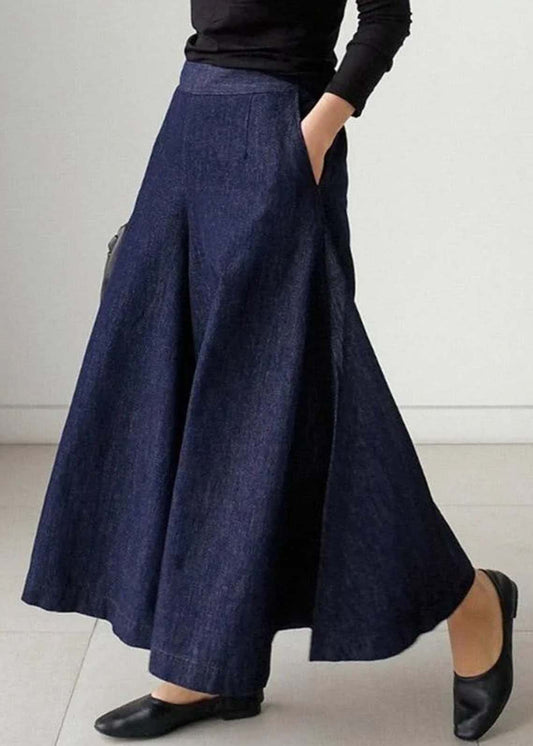 Summer Style Navy High Waist Pockets Denim Pants Skirt