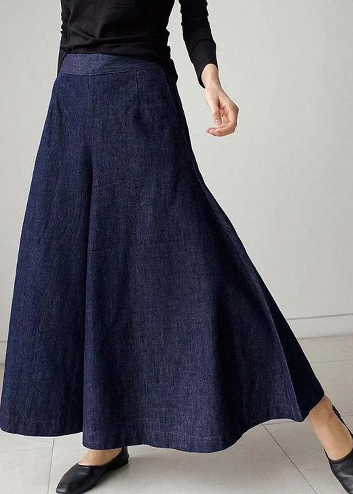 Summer Style Navy High Waist Pockets Denim Pants Skirt