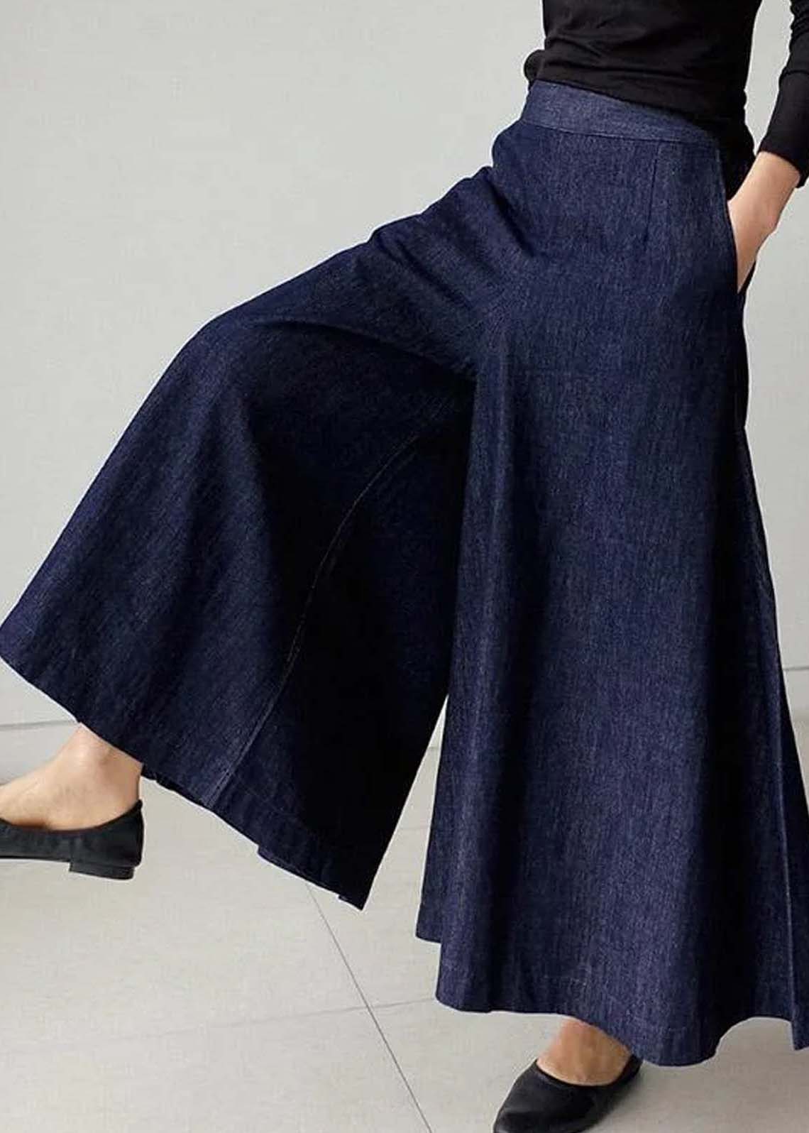 Summer Style Navy High Waist Pockets Denim Pants Skirt