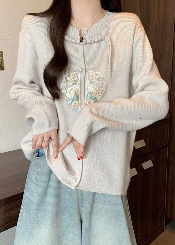 Style Apricot Tassel Button Patchwork Knit Coat Fall