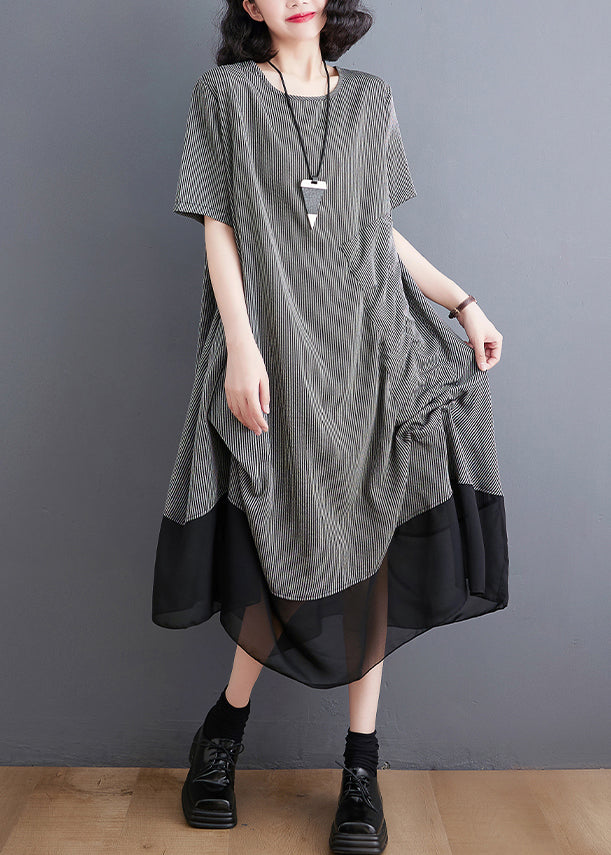 Summer style gray patchwork asymmetric Wrinkled chiffon dress