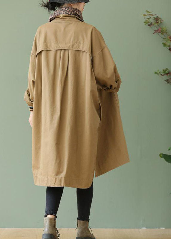 PeterPan Collar Pockets Button Low High Design Autumn Khaki Long Sleeve Trench Coat