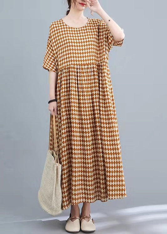 O-neck linen Cotton half-sleeve dress