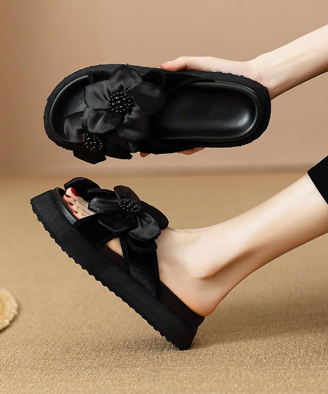 Stylish Black Floral Splicing Platform Slide Sandals