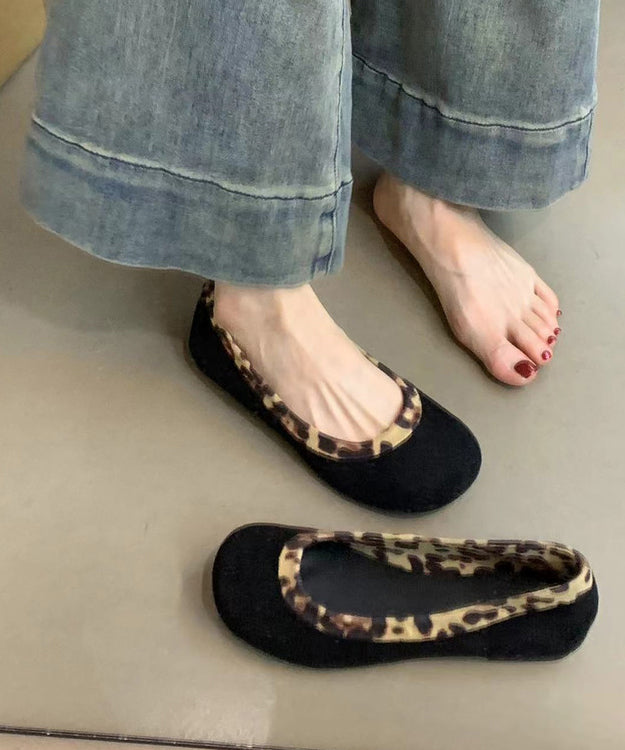 Stylish Black Leopard Women Splicing Flat Feet Shoes