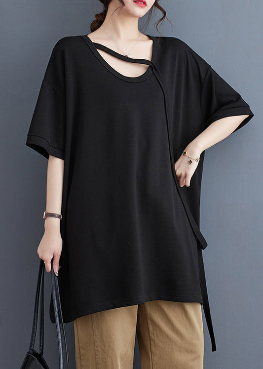 Summer fashion black side opening cotton oversized tank top