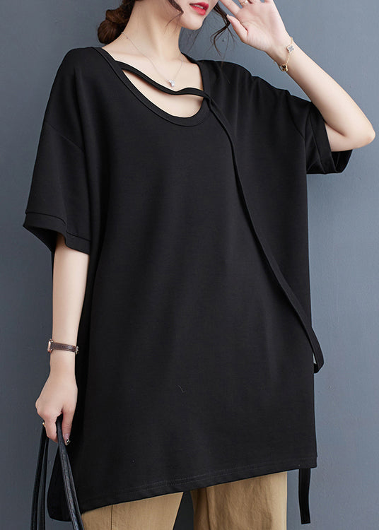 Summer fashion black side opening cotton oversized tank top