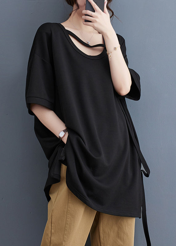 Summer fashion black side opening cotton oversized tank top