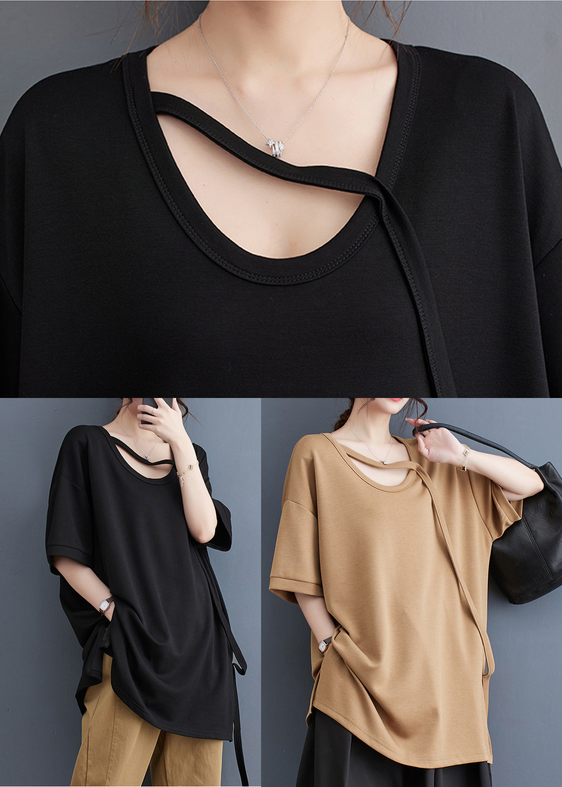 Summer fashion black side opening cotton oversized tank top