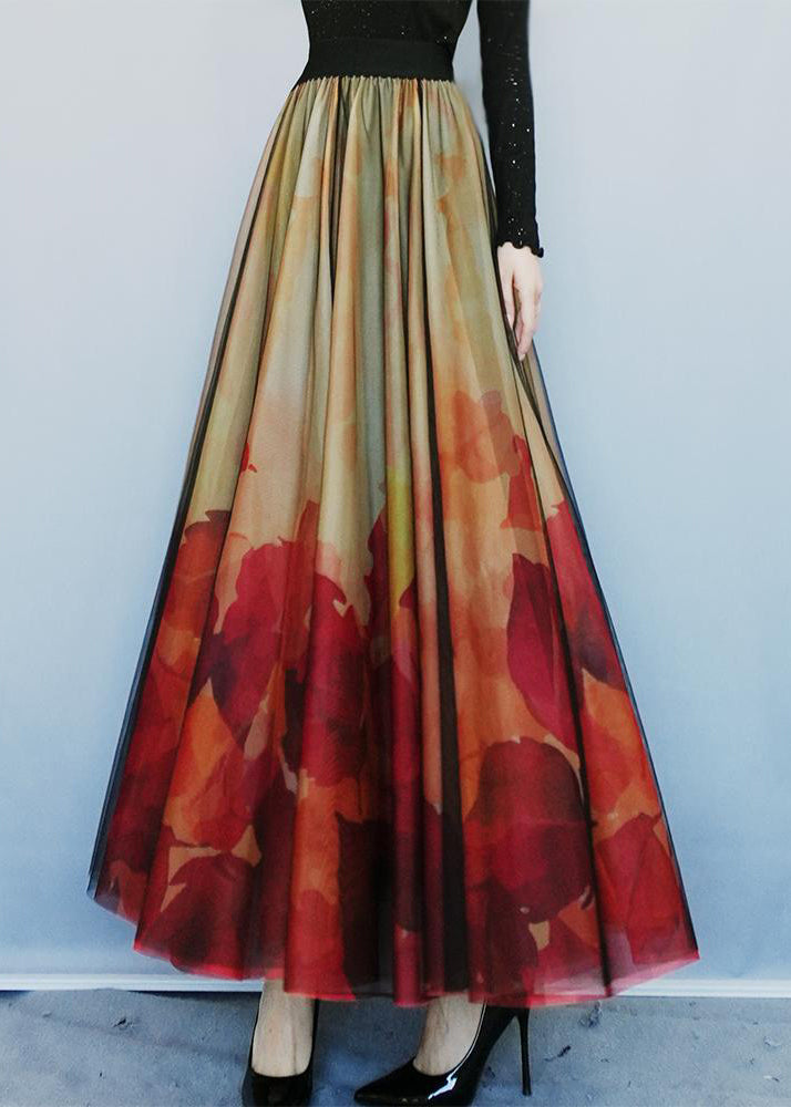 Stylish Gradient Color Print High Waist Tulle Skirts Spring