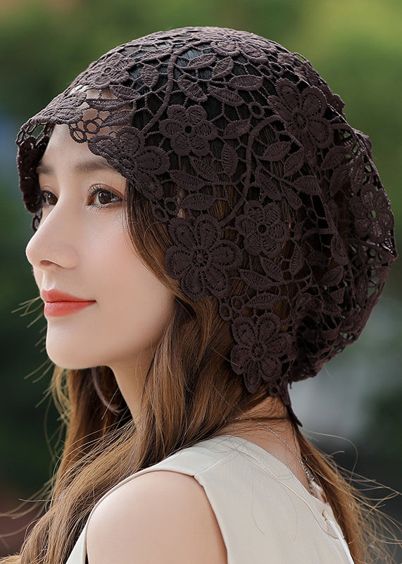 Stylish Khaki Floral Hollow Out Lace Bonnie Hat