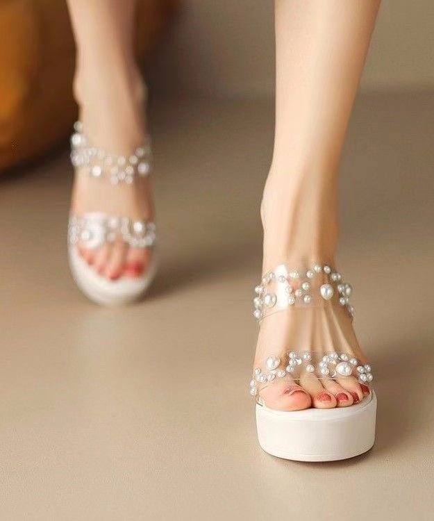 Stylish Splicing Platform Pink Slide Sandals Nail Bead