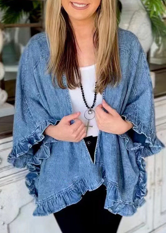 Unique ruffled patchwork cardigans blue denim Coat summer