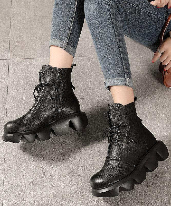 Unique Black Genuine Leather Ankle Boots