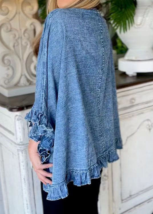 Unique ruffled patchwork cardigans blue denim Coat summer