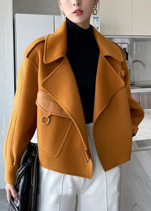 Unique Orange Peter Pan Collar Patchwork Wool Blend Coat Fall