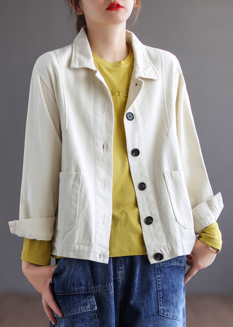 Yellow Pockets Patchwork PeterPan Collar Button Fall Coat