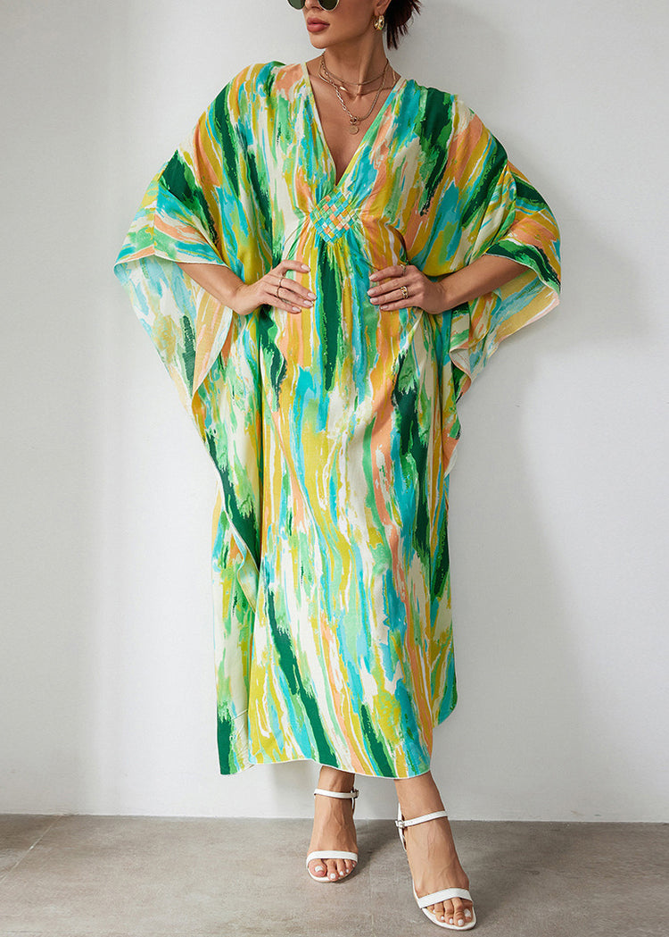 Vacation Style Blue Cotton Printed Beach Robe Dress Summer