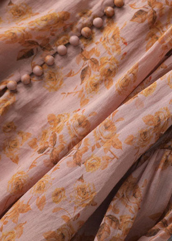 Vintage Orange Patchwork Print Button Linen Maxi Dress Summer