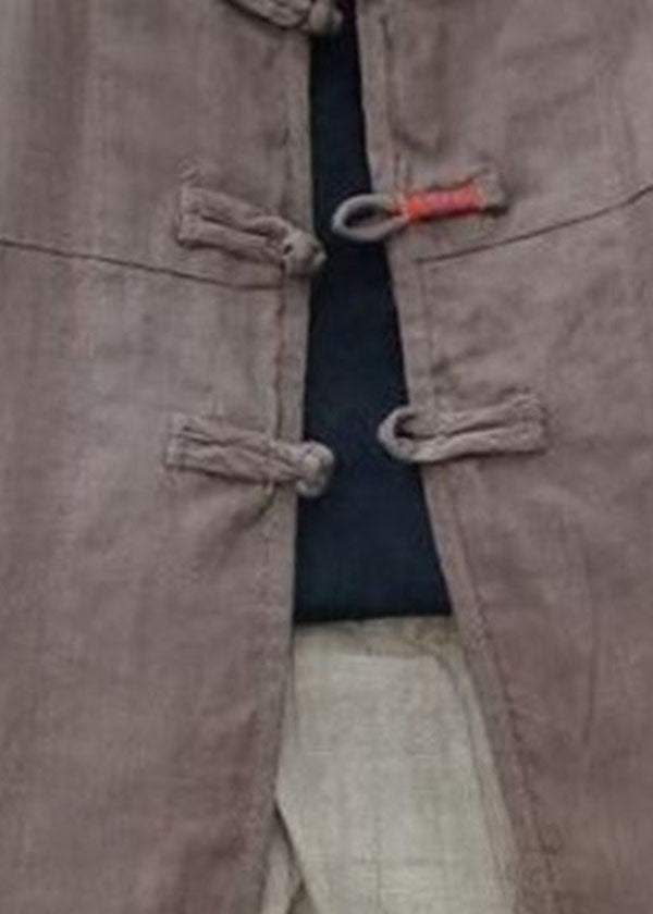 Vintage Chocolate Button Cotton Linen Coat Long Sleeves