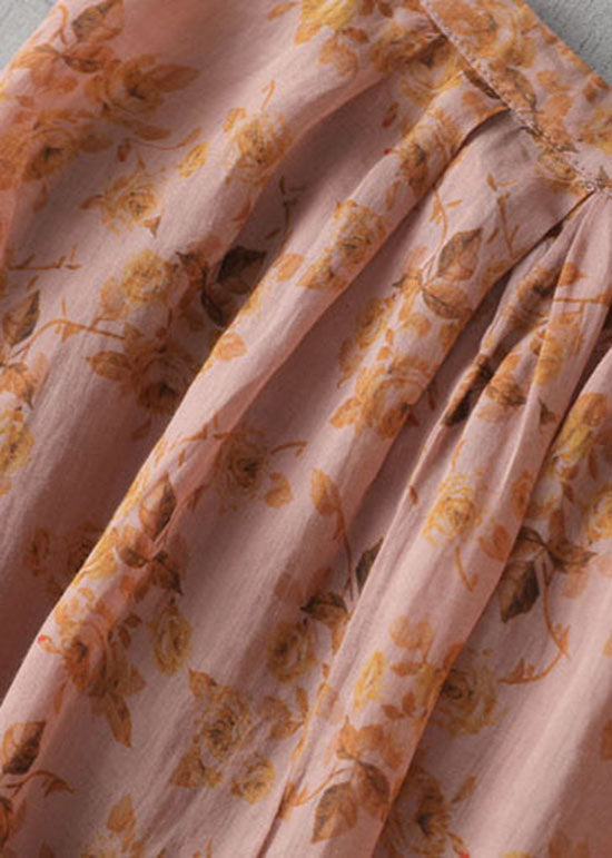 Vintage Orange Patchwork Print Button Linen Maxi Dress Summer